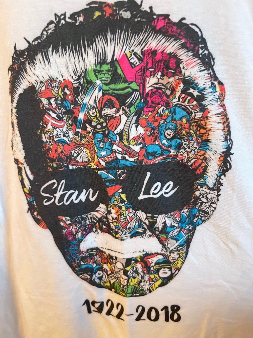 Stan Lee Graphic Women’s White T-Shirt - Memorial Comic Collage L